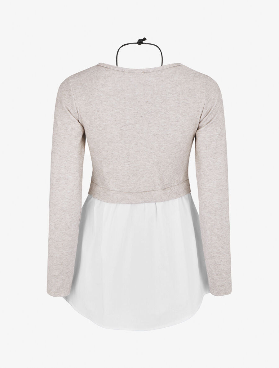 Pull droit à chemise effet superposé - Beige - 2