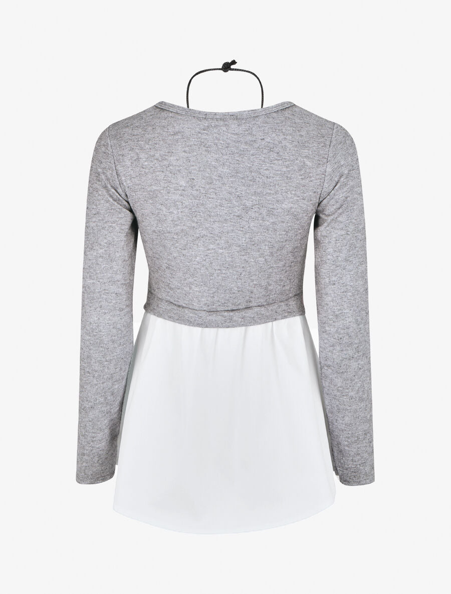 Pull droit à chemise effet superposé - Gris - 2