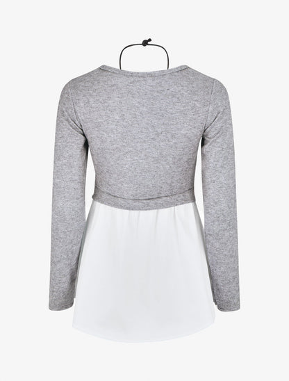 Pull droit à chemise effet superposé - Gris - 2