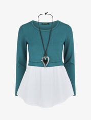 Pull droit à chemise effet superposé - Bleu canard - 4