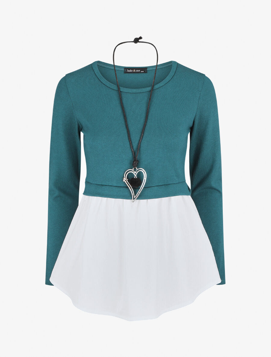 Pull droit à chemise effet superposé - Bleu canard - 4
