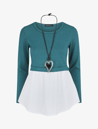 Pull droit à chemise effet superposé - Bleu canard - 4