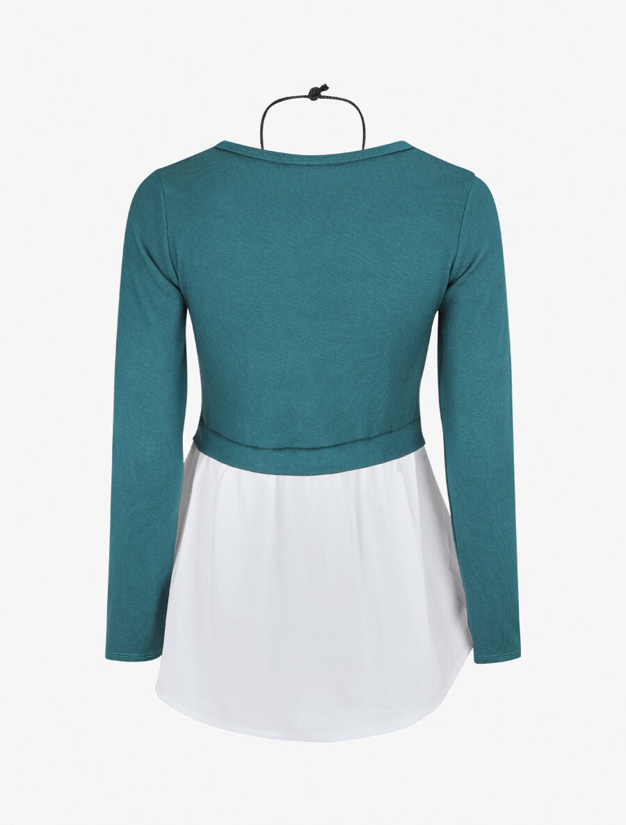 Pull droit à chemise effet superposé - Bleu canard - 2