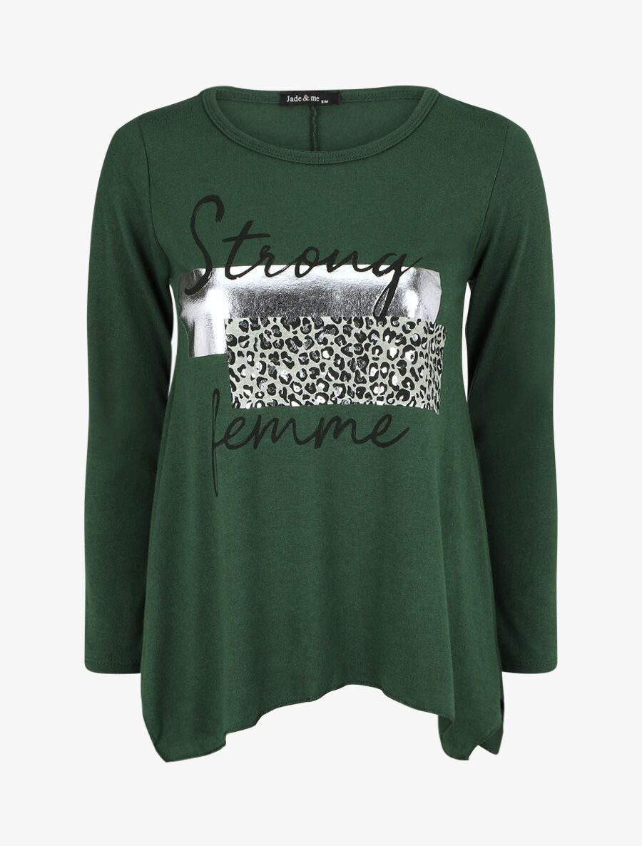 Pull fin à flocage - Vert sapin - 1