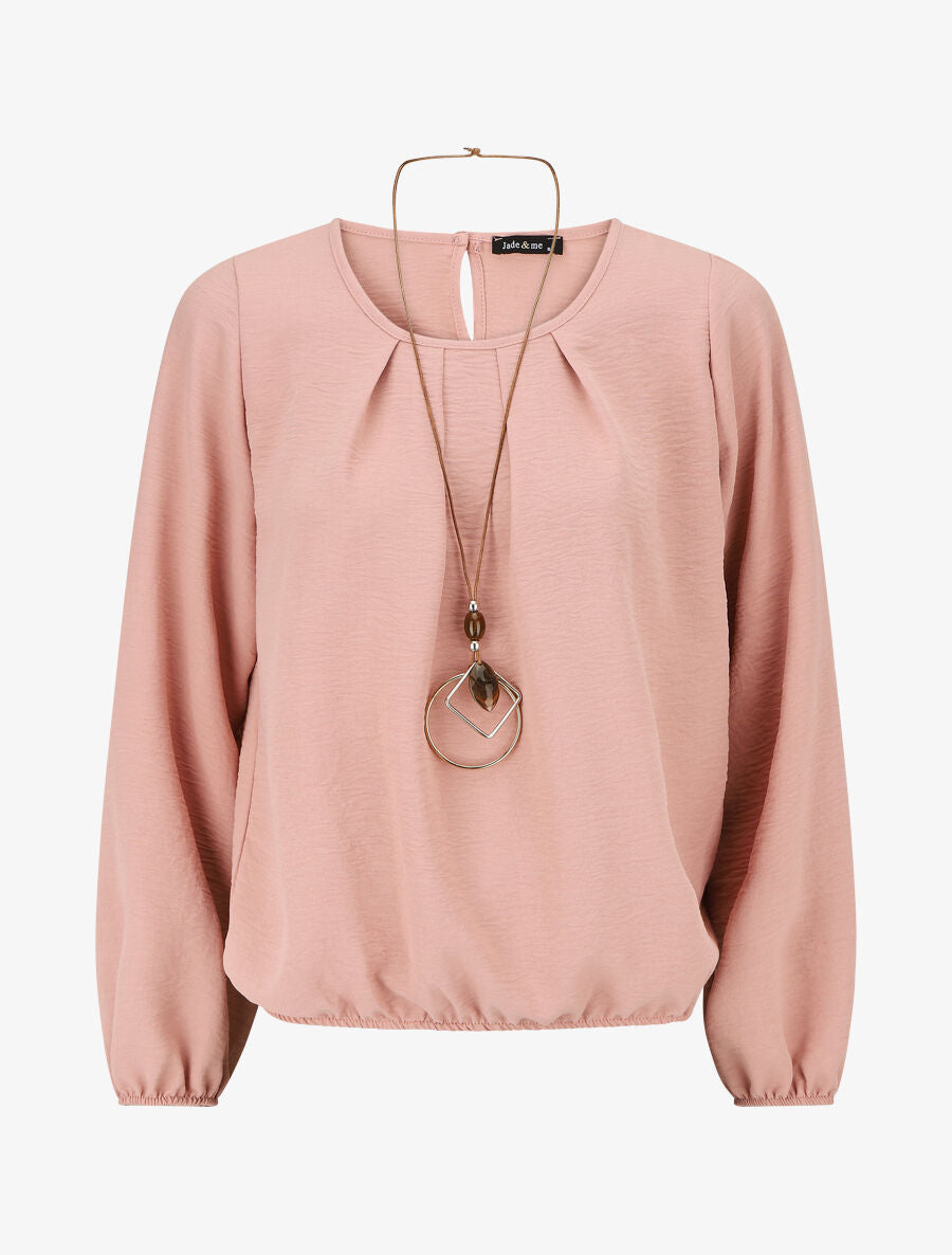 Top élastiqué uni manches longues - Rose - 4