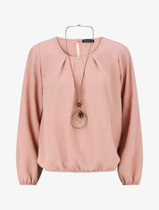 Top élastiqué uni manches longues - Rose - 4