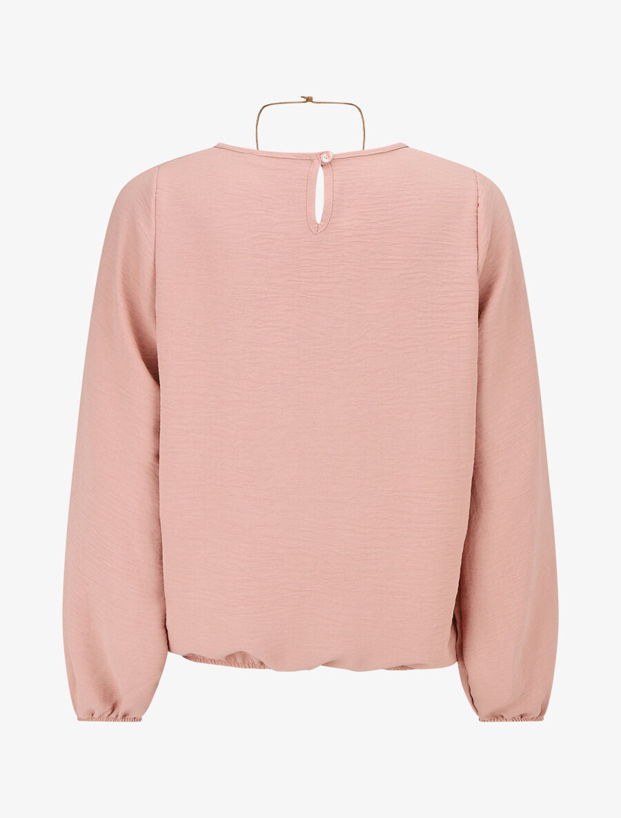 Top élastiqué uni manches longues - Rose - 2