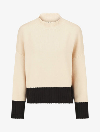 Pull bicolore à col montant - Beige - 1