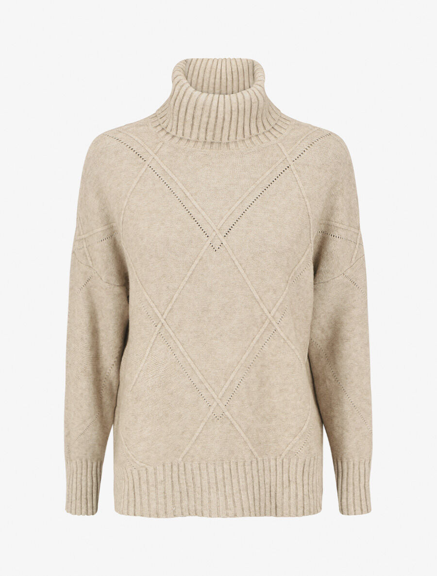 Pull ample col roulé - Beige - 4