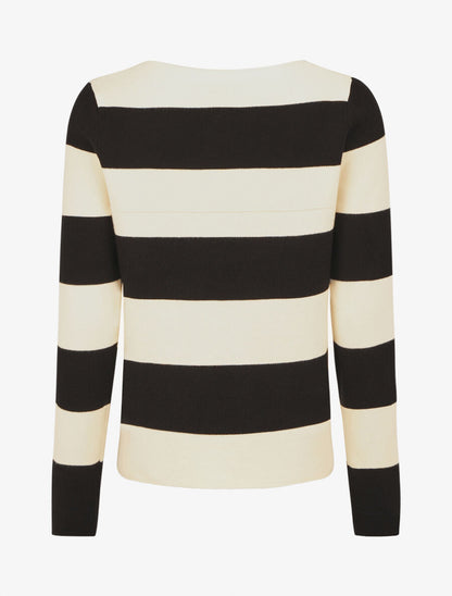 Gilet ouvert à rayures coupe droite - Écru - 2