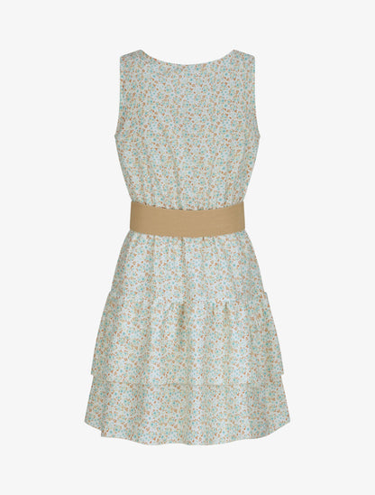 Robe patineuse courte à volants imprimé fleuri - Beige - 2