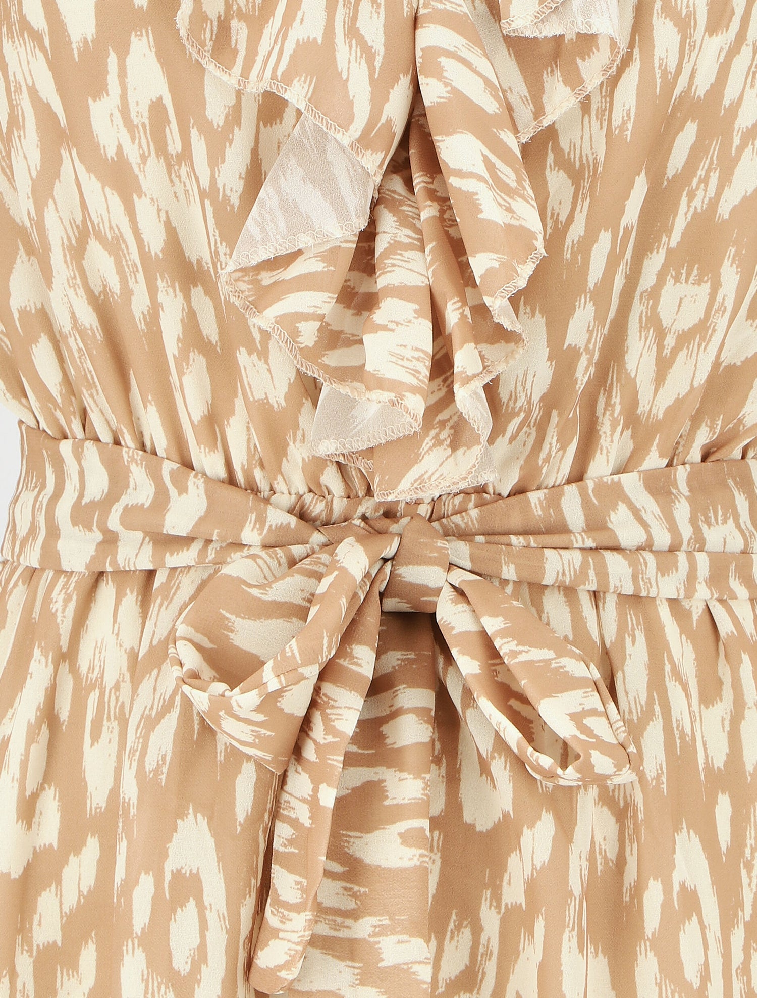 Robe imprimé à col volanté - Beige - 3
