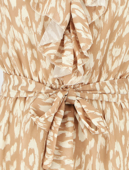Robe imprimé à col volanté - Beige - 3