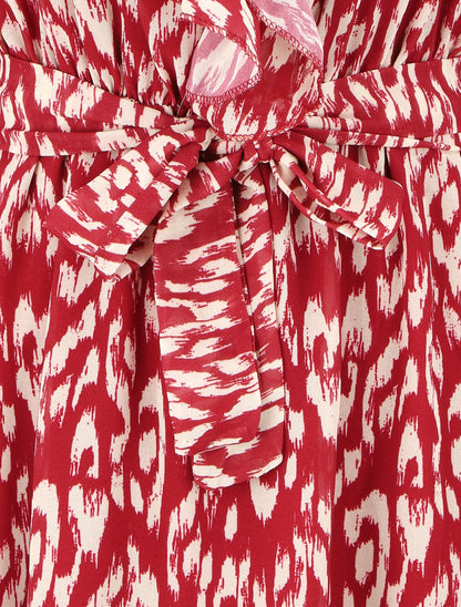 Robe imprimé à col volanté - Bordeaux - 3