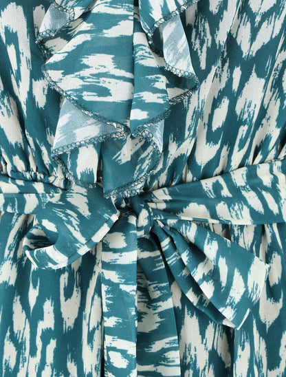 Robe imprimé à col volanté - Bleu canard - 3