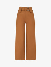 Pantalon droit taille haute ceinture fantaisie - Camel - 1