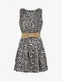 Robe patineuse courte à volants imprimé léopard - Écru - 1