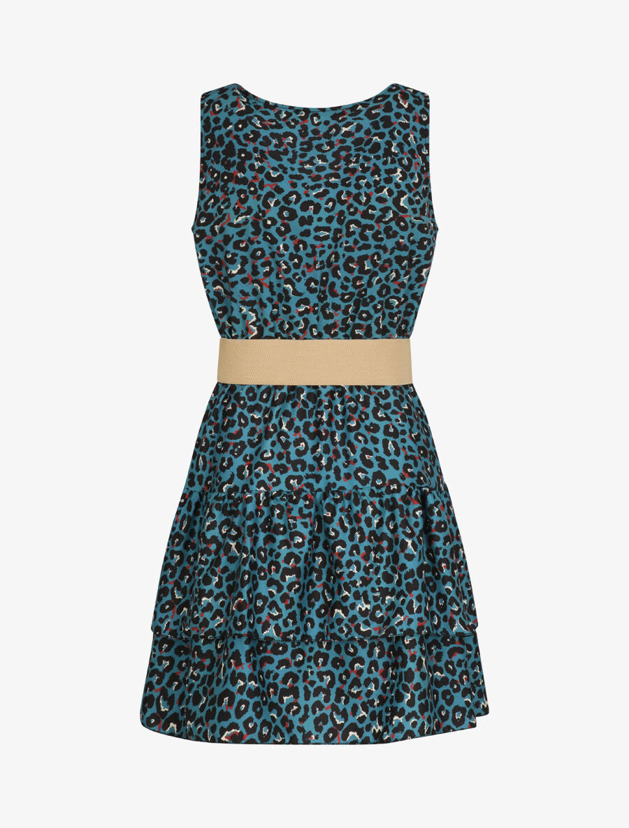 Robe patineuse courte à volants imprimé léopard - Bleu canard - 2