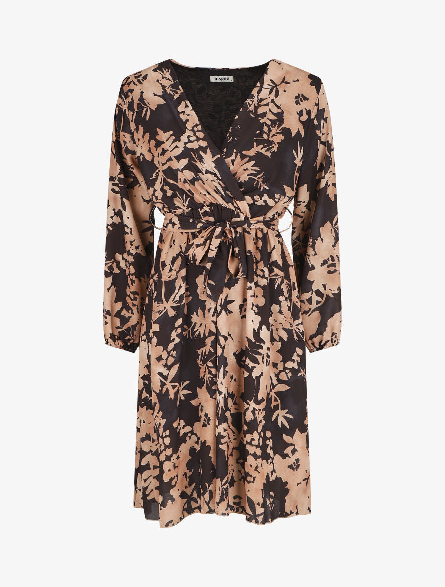 Robe mi-longue imprimé floral coupe évasée - Noir - 1