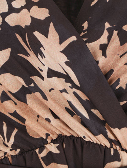 Robe mi-longue imprimé floral coupe évasée - Noir - 3