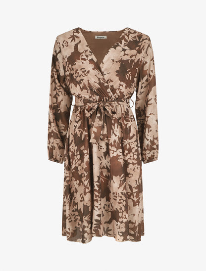 Robe mi-longue imprimé floral coupe évasée - Marron - 6