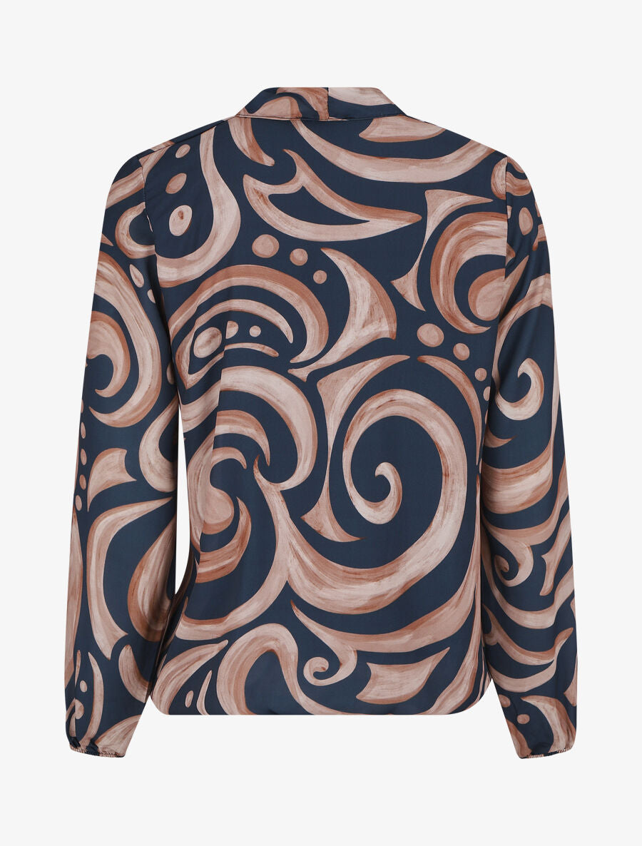 Blouse fluide à imprimé graphique - Marine - 2