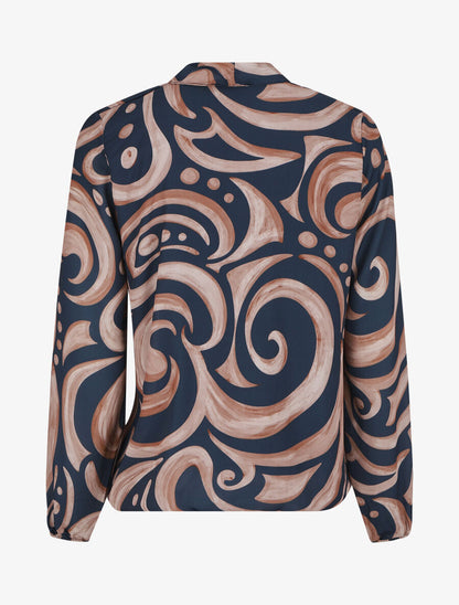 Blouse fluide à imprimé graphique - Marine - 2