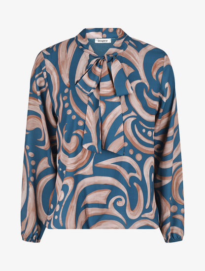 Blouse fluide à imprimé graphique - Bleu canard - 4