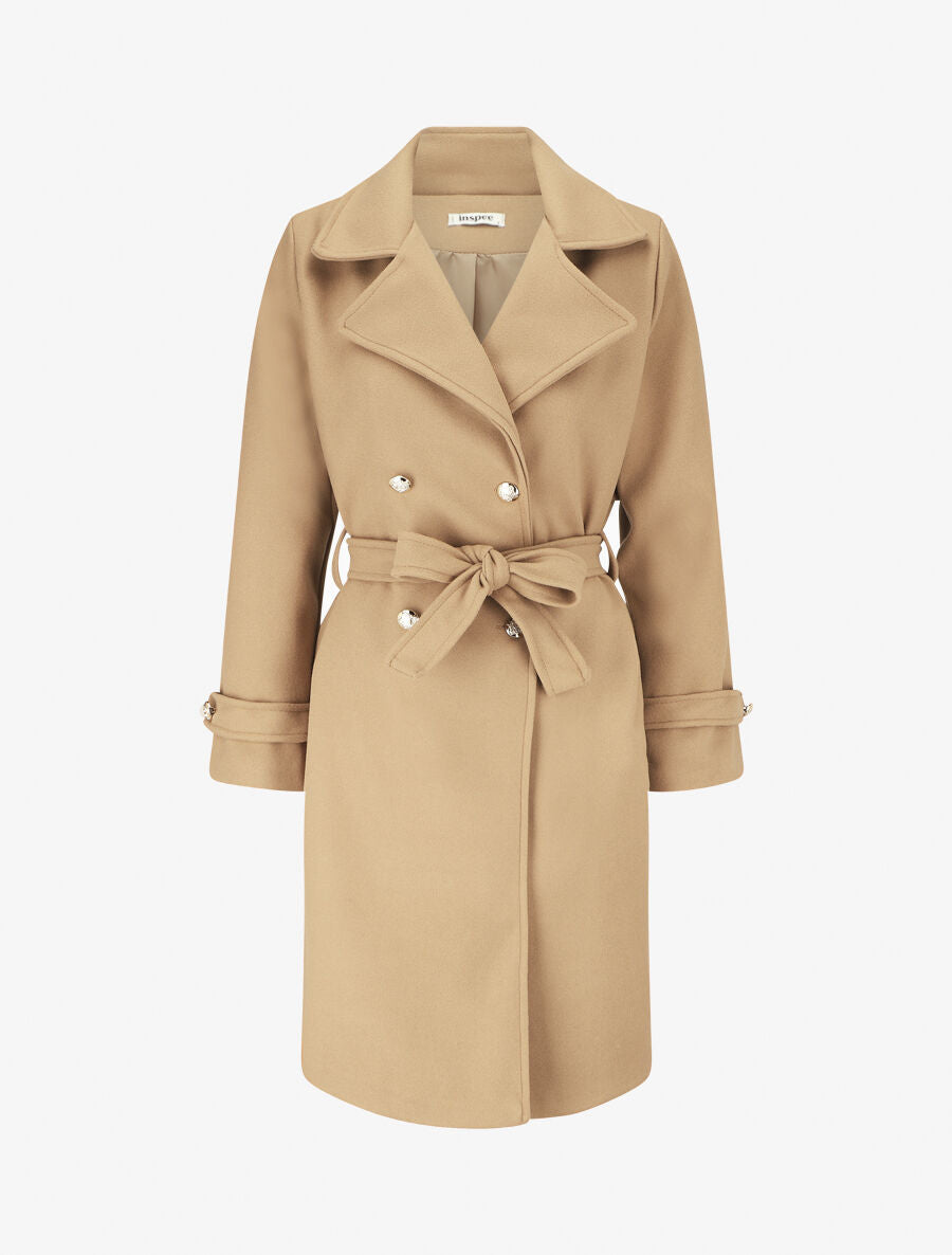Manteau long à boutons décoratifs au dos - Camel - 1