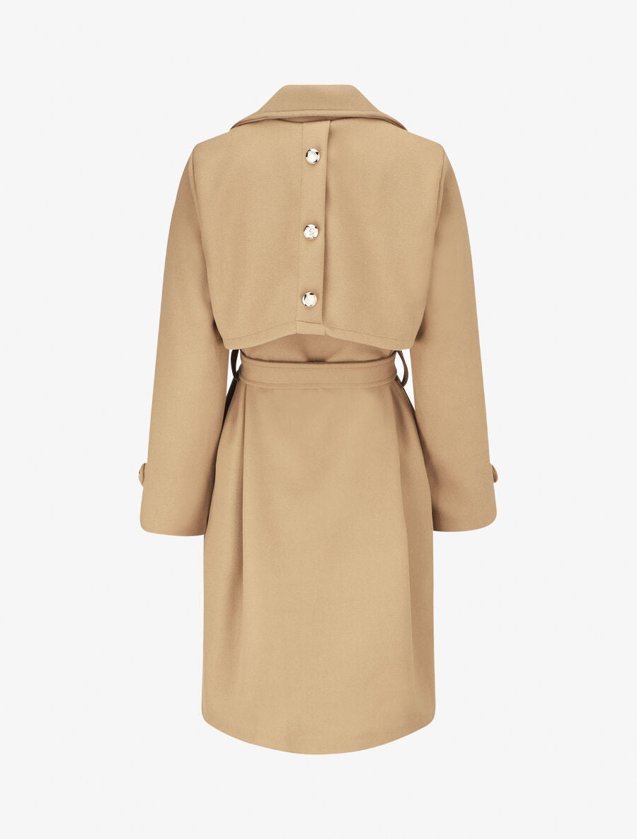 Manteau long à boutons décoratifs au dos - Camel - 2