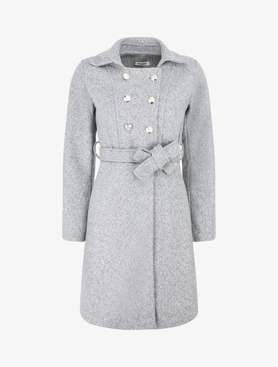 Manteau long uni coupe droite - Gris - 4