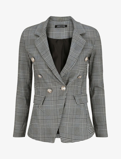 Blazer tartan coupe ajustée - Noir - 2