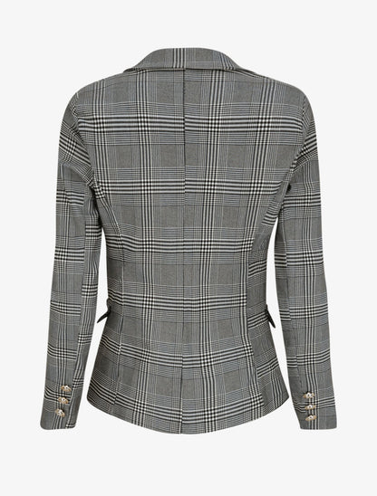Blazer tartan coupe ajustée - Noir - 3