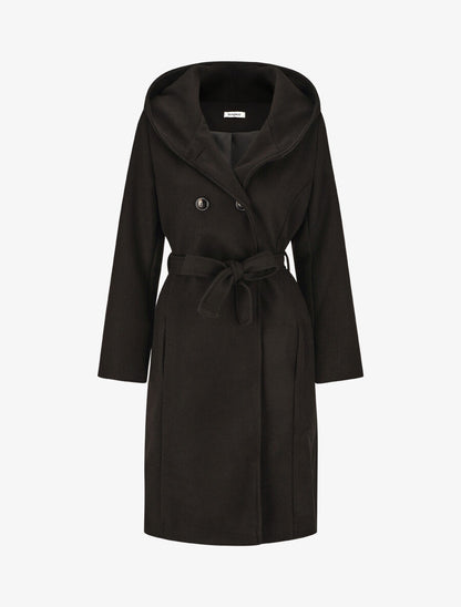 Manteau long ceinturé à capuche - Noir - 1