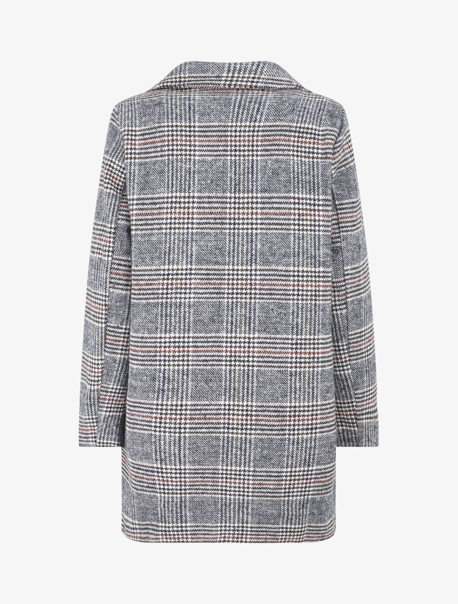 Manteau mi-long droit motif carreaux - Noir/blanc - 2