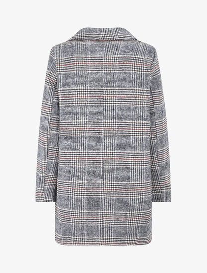 Manteau mi-long droit motif carreaux - Noir/blanc - 2