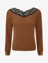 Pull fin droit col en dentelle - Camel - 1