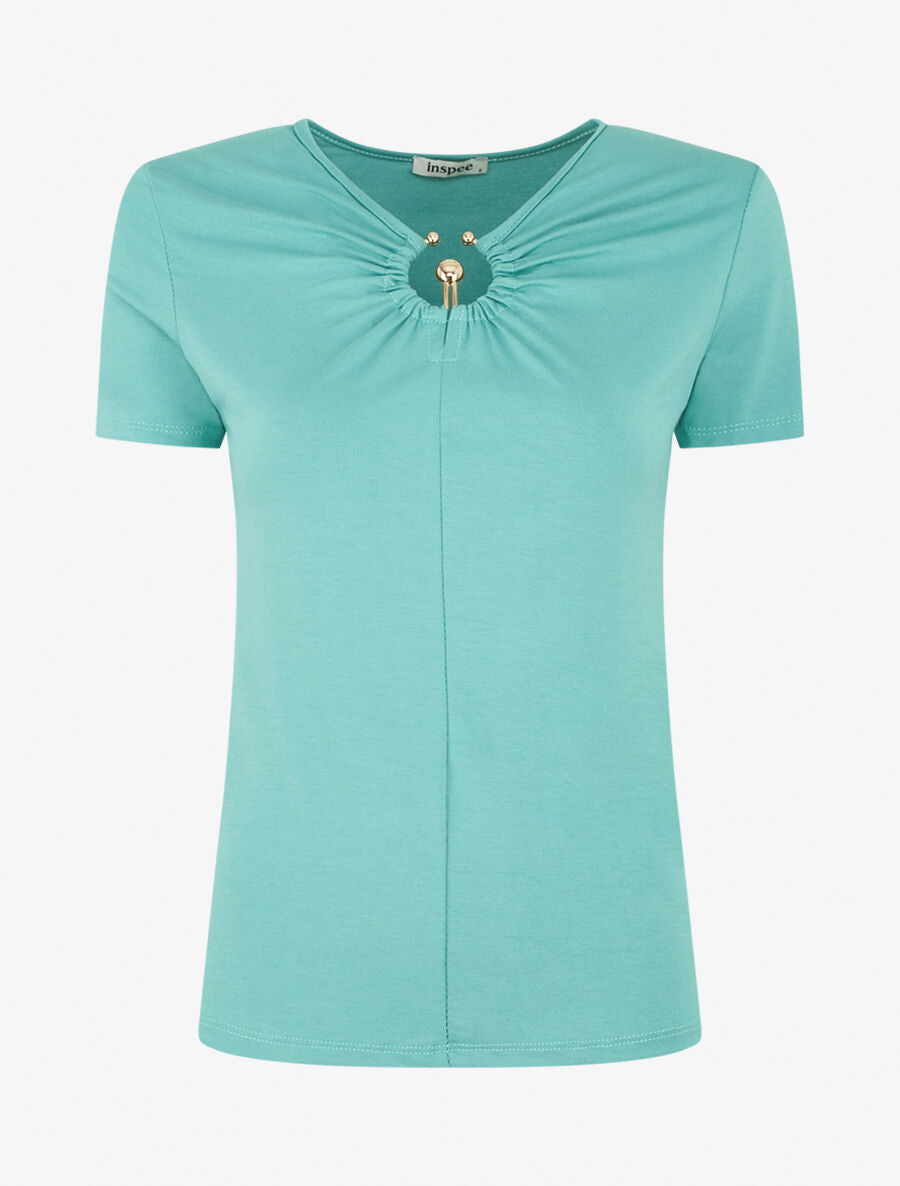 T-shirt à empiècement doré - Vert turquoise - 5