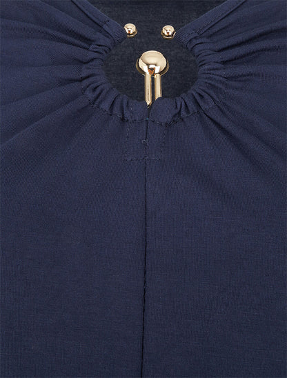 T-shirt à empiècement doré - Bleu marine - 3