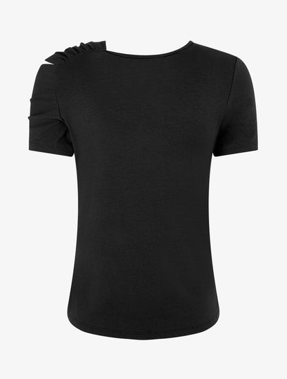 T-shirt à épaule drapée - Noir - 2