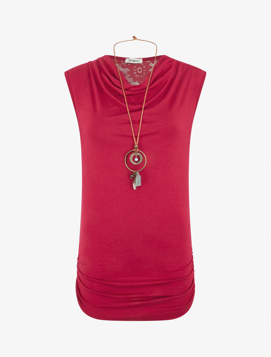 Top bénitier à détail dentelle - Rouge cerise - 4