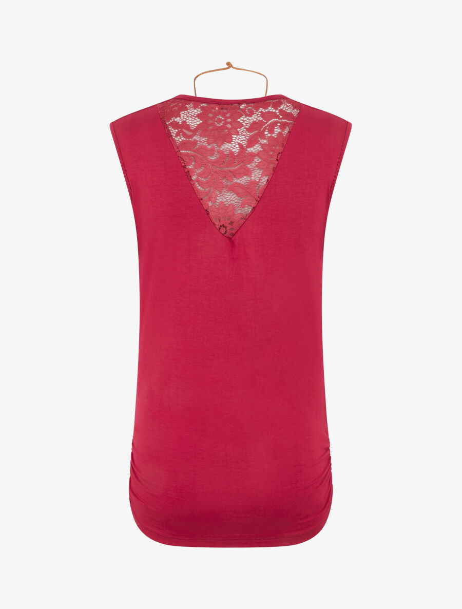 Top bénitier à détail dentelle - Rouge cerise - 2