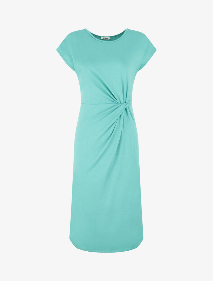 Robe t-shirt à plis - Vert turquoise - 1