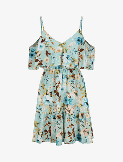 Robe à buste à basque imprimé fleurs sauvages - Bleu ciel - 1