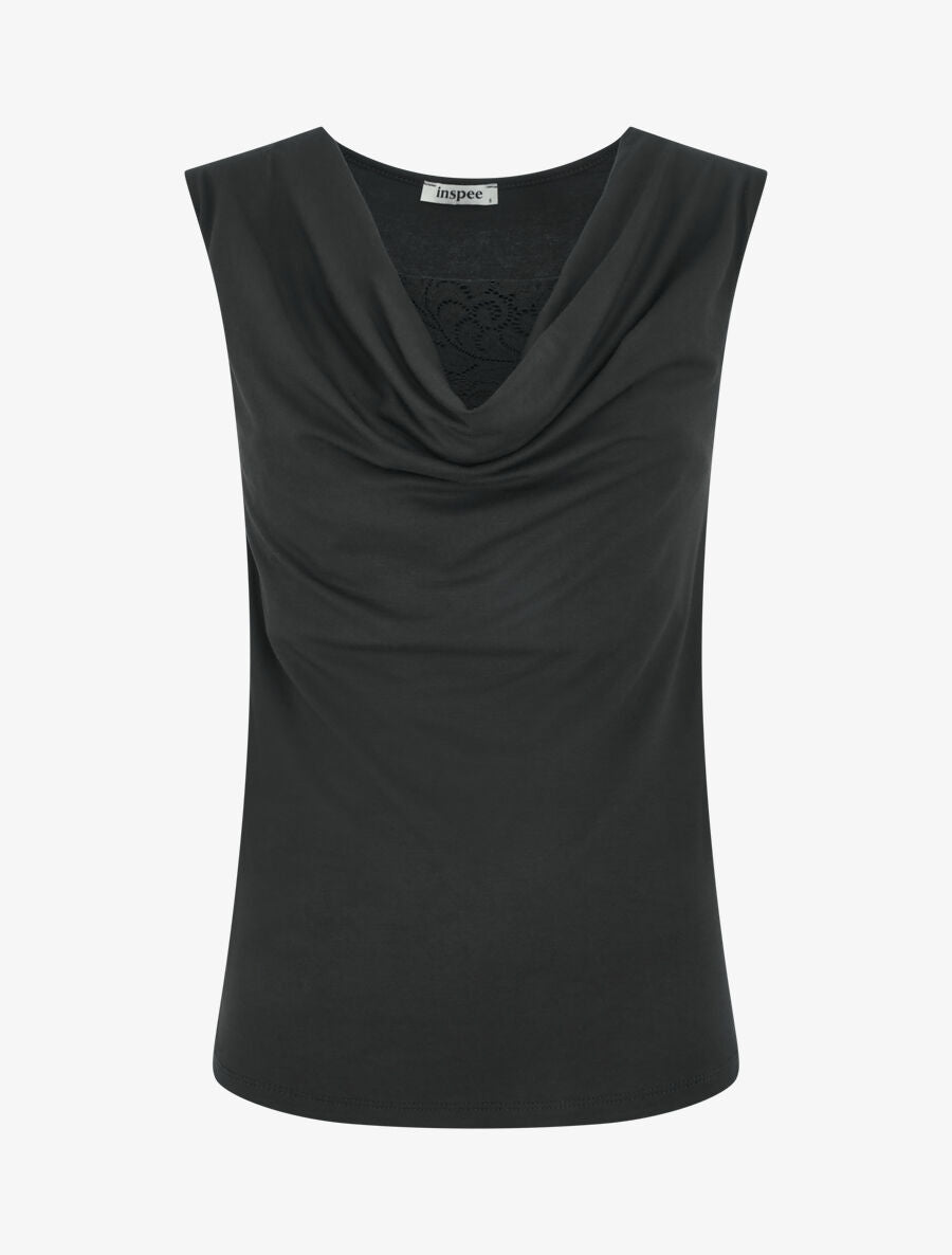 Top bénitier à décolleté dentelle - Noir - 1