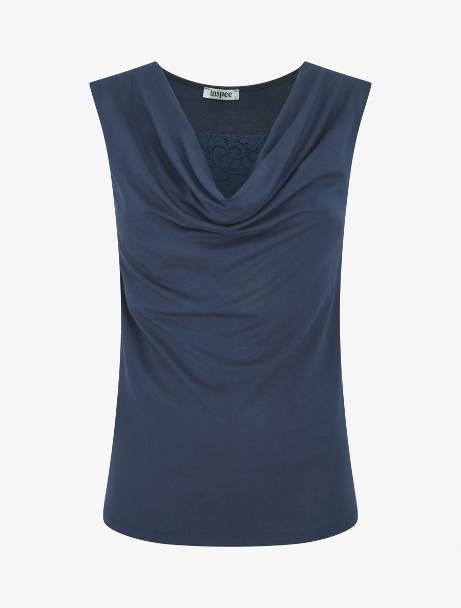 Top bénitier à décolleté dentelle - Bleu marine - 1