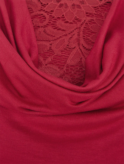 Top bénitier à décolleté dentelle - Rouge cerise - 3