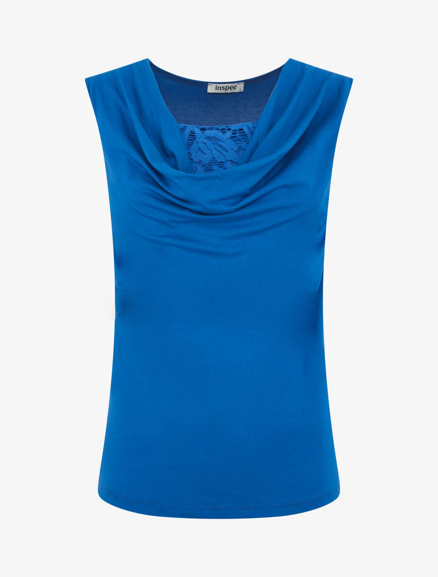 Top bénitier à décolleté dentelle - Bleu roi - 1