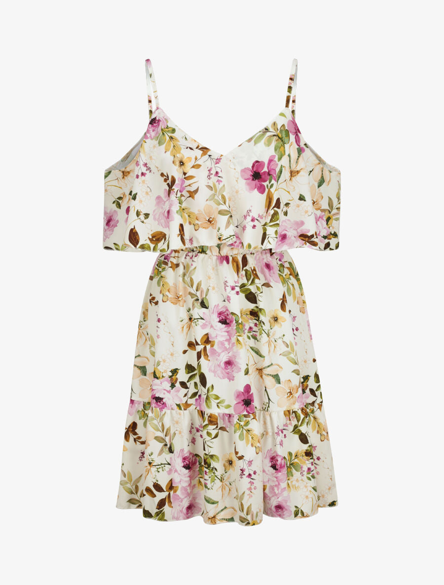 Robe à buste à basque imprimé fleurs sauvages - Écru - 3