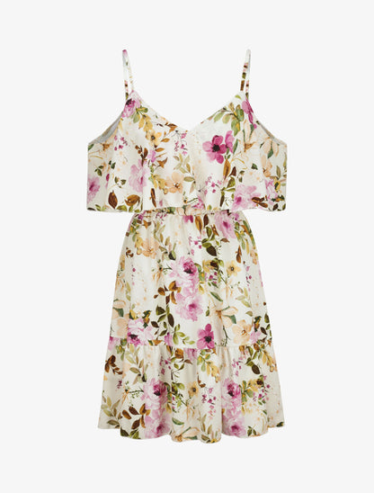 Robe à buste à basque imprimé fleurs sauvages - Écru - 3
